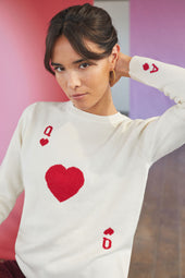 Pull Dame de Cœur Blanc en Laine - Soi Paris