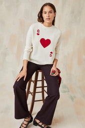 Pull Dame de Cœur Blanc en Laine - Soi Paris