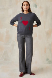 Pull Dame de Cœur Gris en Laine - Soi Paris