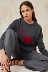 Pull Dame de Cœur Gris en Laine - Soi Paris