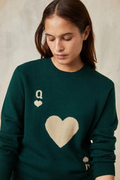 Pull Dame de Cœur Vert en Laine - Soi Paris