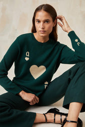 Pull Dame de Cœur Vert en Laine - Soi Paris