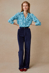 Pantalon Idéaliste en velours Bleu Nuit - Soi Paris