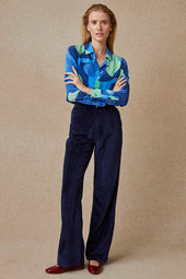 Pantalon Idéaliste en velours Bleu Nuit - Soi Paris