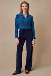 Pantalon Idéaliste en velours Bleu Nuit - Soi Paris