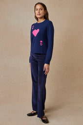 Pull Dame de Cœur Bleu en Laine - Soi Paris