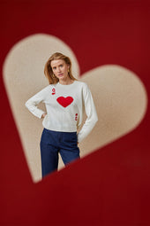 Pull Dame de Cœur Blanc en Laine - Soi Paris