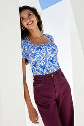 T-shirt Paresseuse en coton Oiseau de Nuit Bleu - Soi Paris