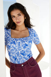 T-shirt Paresseuse en coton Oiseau de Nuit Bleu - Soi Paris