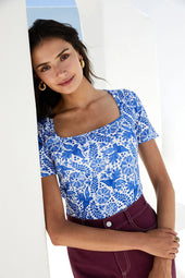 T-shirt Paresseuse en coton Oiseau de Nuit Bleu - Soi Paris