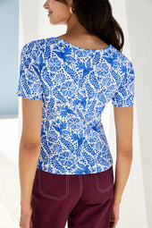 T-shirt Paresseuse en coton Oiseau de Nuit Bleu - Soi Paris