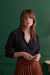 Chemisier Reine Elisabeth Noir en soie - Soi Paris