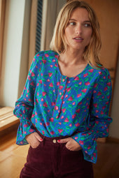 Blouse Flamboyante Fraises Volantes Bleu - Soi Paris
