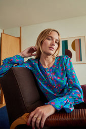 Blouse Flamboyante Fraises Volantes Bleu - Soi Paris