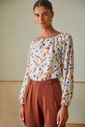 Blouse Radieuse en soie Rocket Lipstick Blanc - Soi Paris