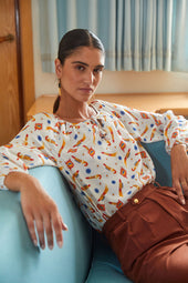 Blouse Radieuse en soie Rocket Lipstick Blanc - Soi Paris