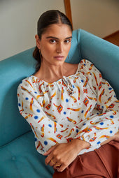 Blouse Radieuse en soie Rocket Lipstick Blanc - Soi Paris