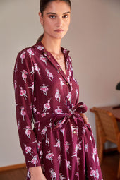 Robe L'Imprévisible en soie Ballet de Tulipes Bordeaux - Soi Paris